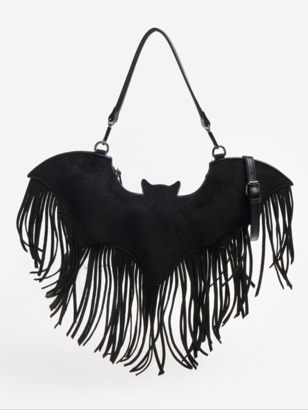 Black Fringe Bat-Shaped Shoulder Bag